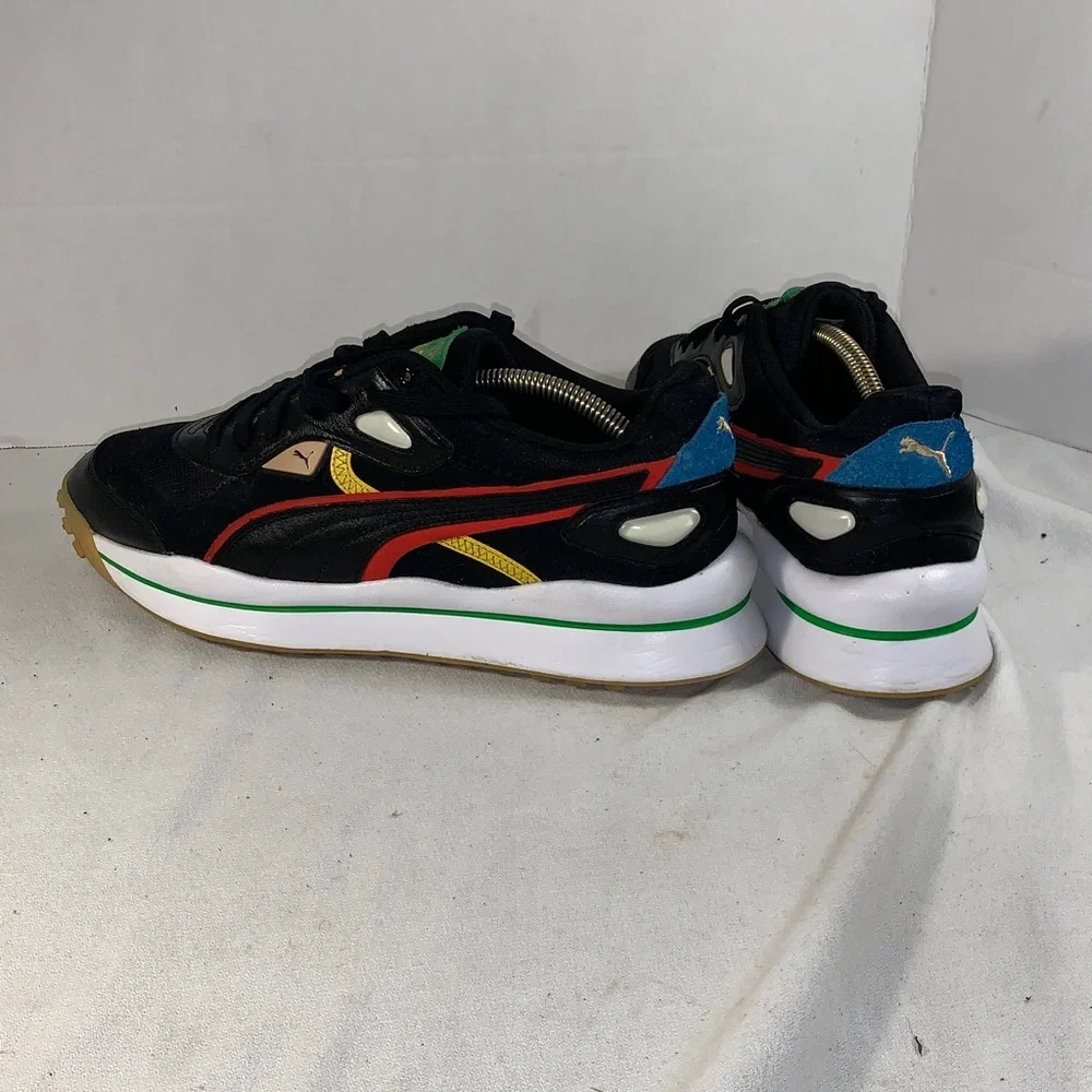 Puma Mens Street Rider ‘Black High Risk Red’ Sneakers Green/Red/Gold Accents